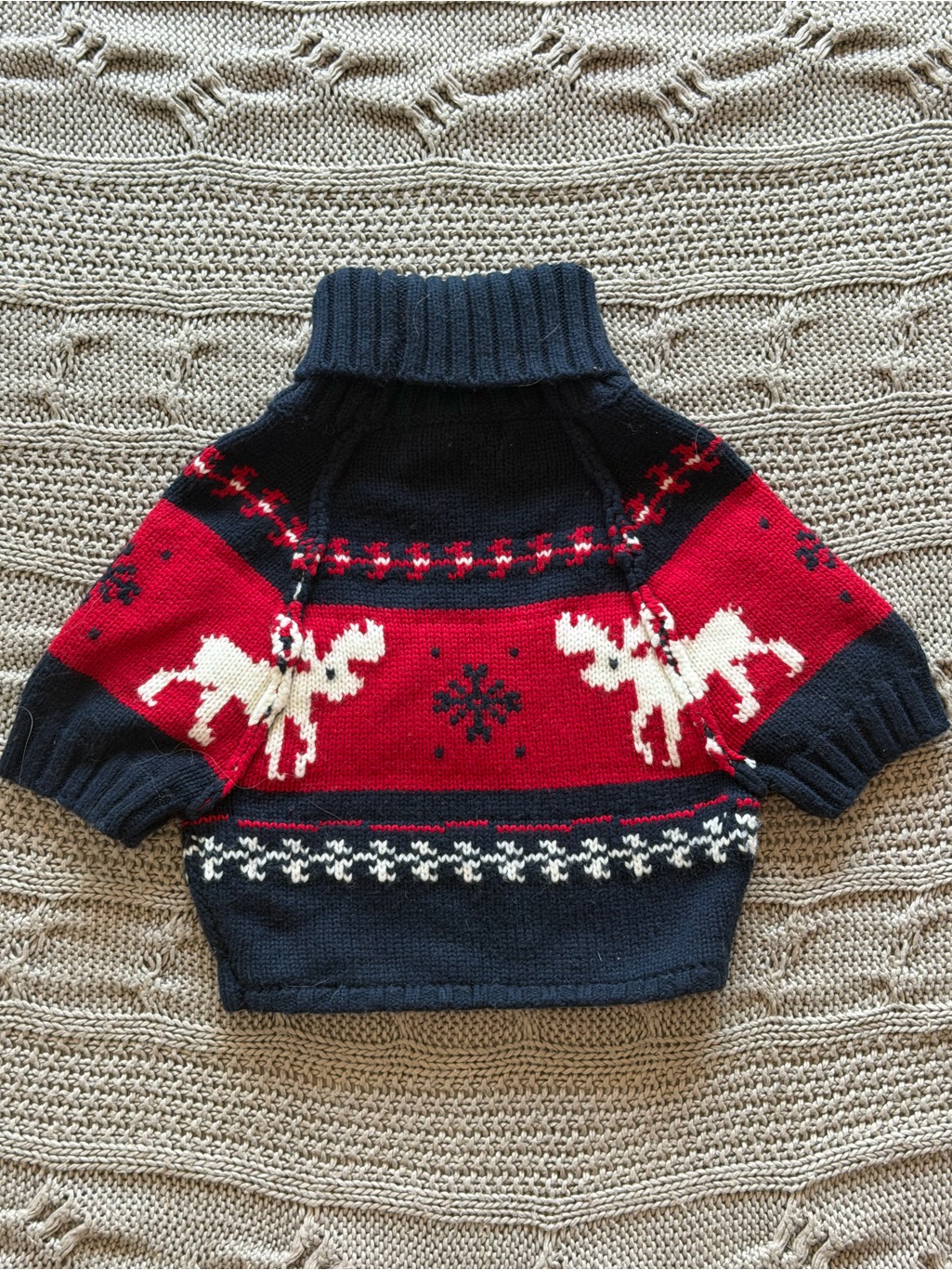 Reindeer Jacquard Turtleneck Crop Sweater In Navy And Red — image 4 of 6
